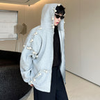 Hand-sewn Pearl Embellished Hooded Sweatshirt Jacket