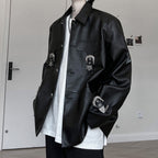 Metal Buckle Decorated Shoulder Pads PU Leather Jacket