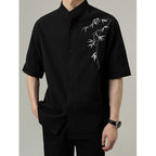 Loose Stand Collar Embroidered Shirt