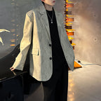 Distressed Textured Shoulder-padded Suit Jacket