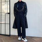 Detachable Chain Mid-length Pu Leather Windbreaker