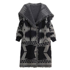 Winter Tassel Printed Knitted Cardigan Coat