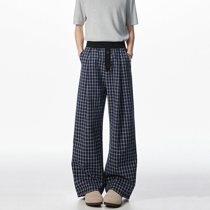 American Loose Wide-leg Patchwork Plaid Pants
