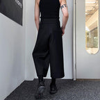 Dark Belt Cropped Wide Leg Pants