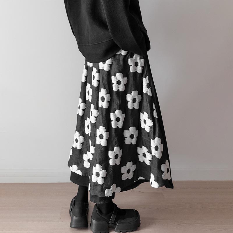 Dark Jacquard Double Panel Skirt