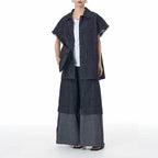 Square Neck Raw Edge Denim Vest Patchwork Jeans Two-Piece Set