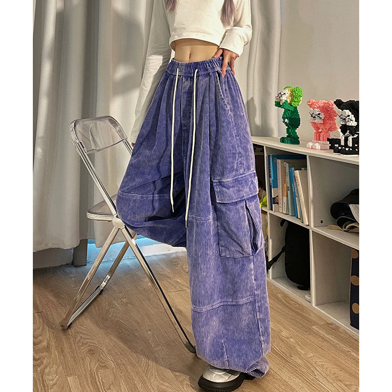Vintage Corduroy Cargo Wide-leg Pants