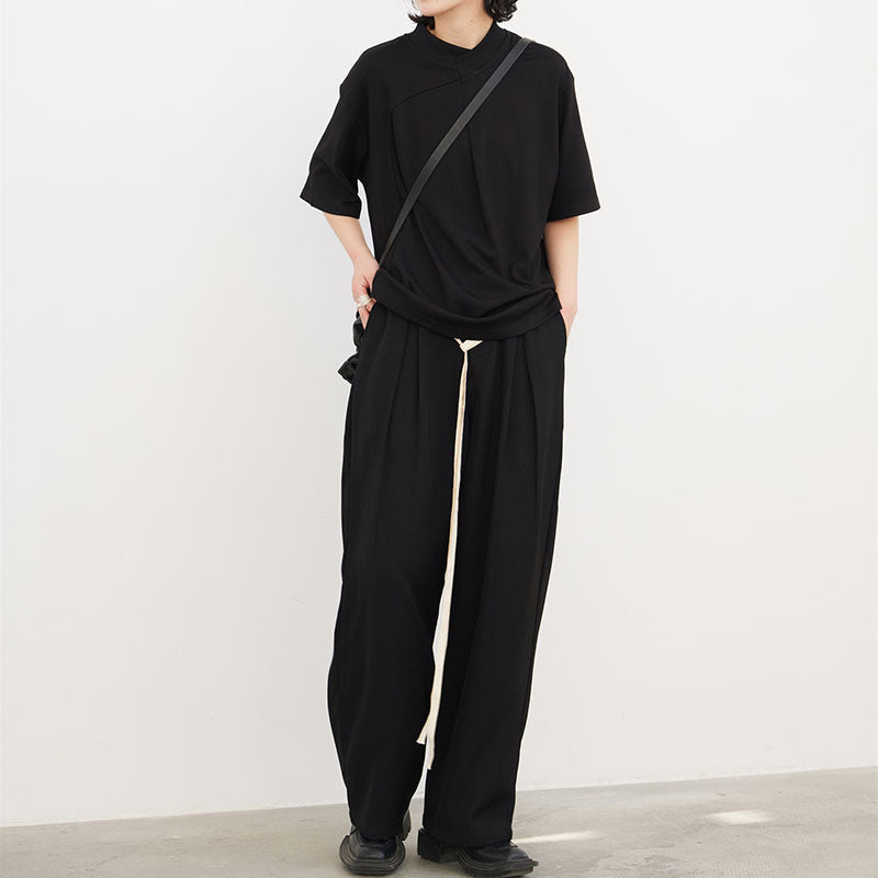 Cross Thread Neck Short Sleeve T-Shirt