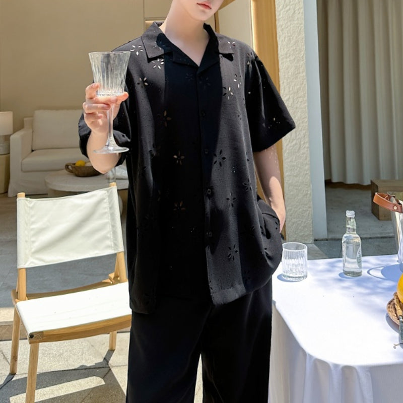 Summer Hollow Cuban Collar Loose Shirt