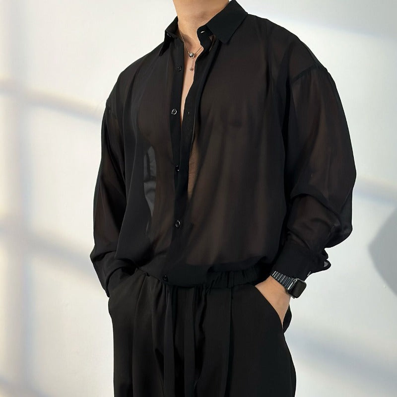 【50 Shades of Black】Transparent Tulle Loose Shirt