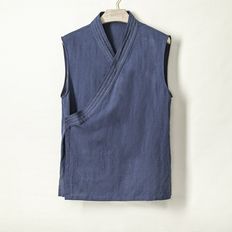 Cotton and Linen Striped Thin Breathable Vest Sleeveless