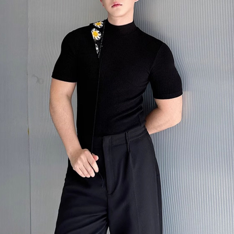 Half Turtleneck Solid Color Elastic Tight T-shirt