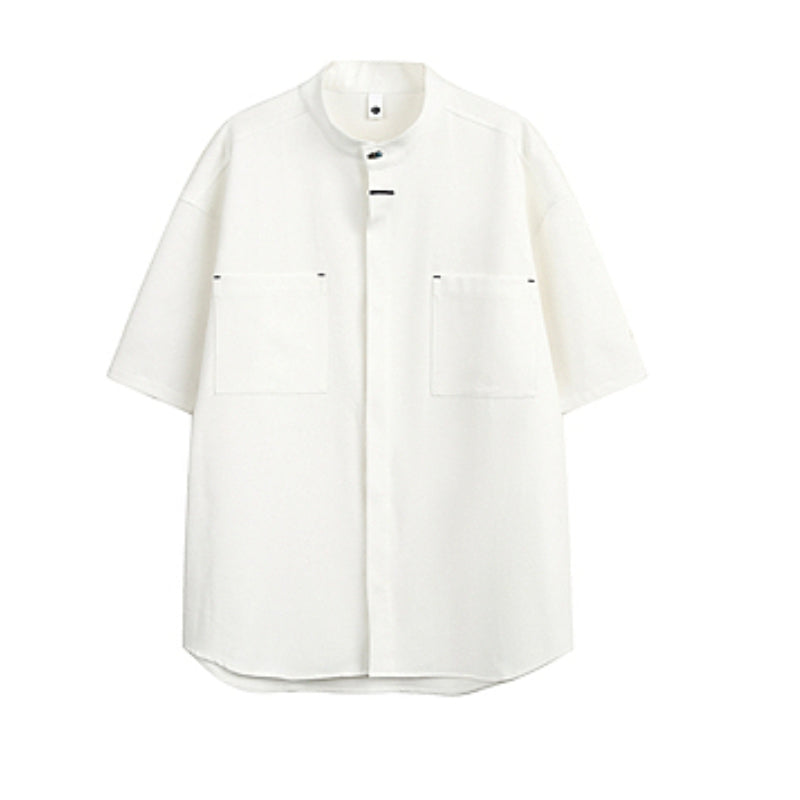 American Black Drape Stand Collar Casual Shirt