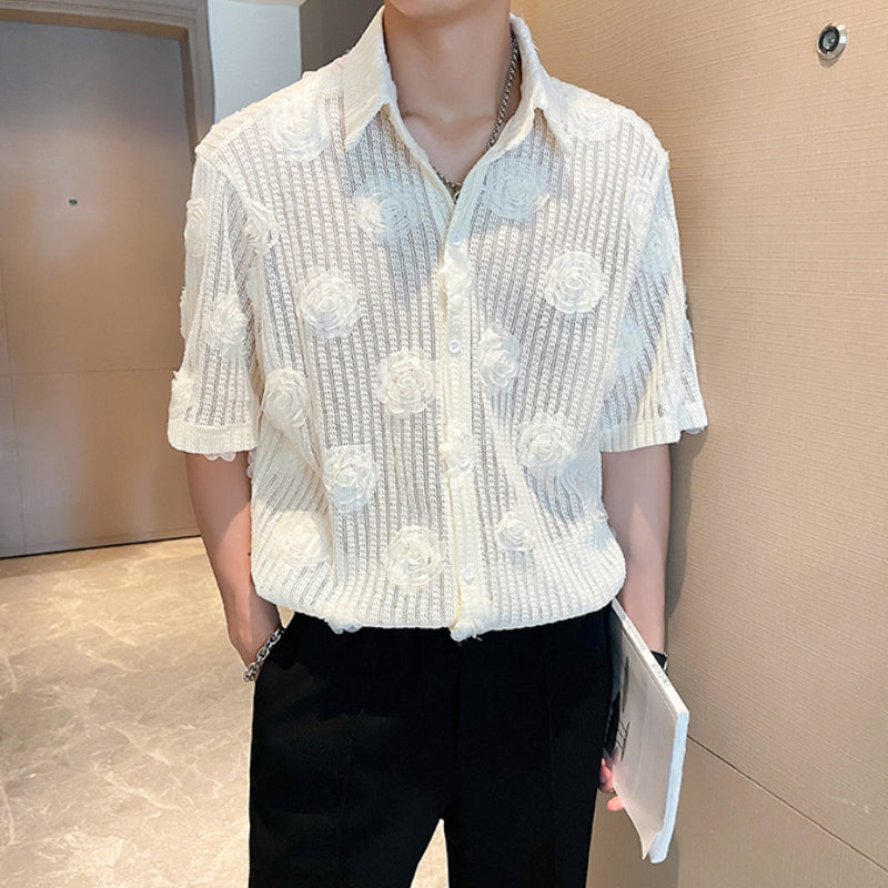 Hollow 3D Floral Short-sleeved Shirt