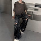 Retro Drawstring Hollow Irregular T-shirt