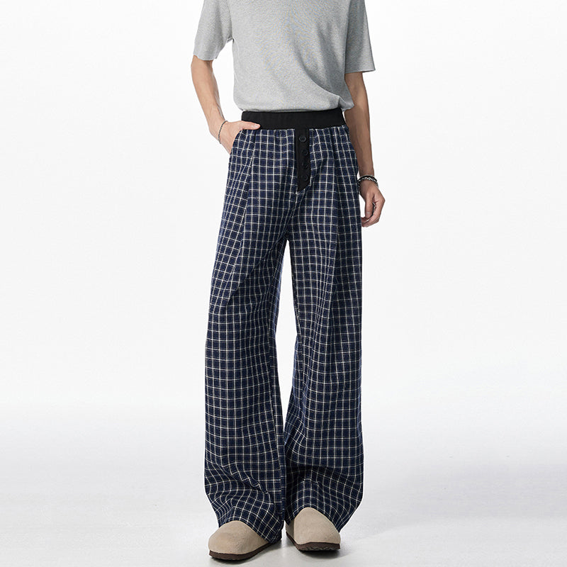American Loose Wide-leg Patchwork Plaid Pants