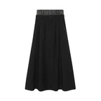 Denim Patchwork A-line Pleated Long Skirt