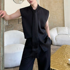 Sleeveless Satin Waistcoat Shirt