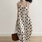 French V-neck Polka Dot Sleeveless Vest Dress
