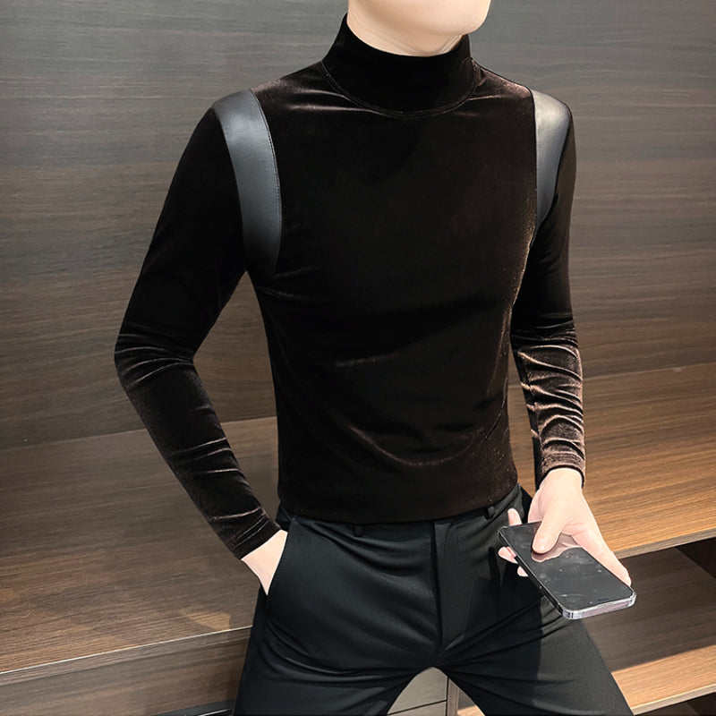 Gold Velvet Patchwork Bottoming Shirt