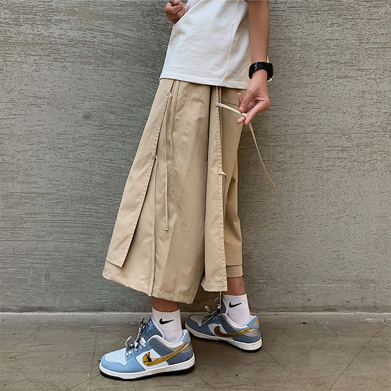 Japanese Style Fake Two Piece Side Ribbon Pants