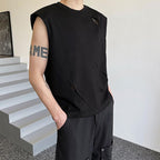 Ripped Shoulder Pads Sleeveless Tank Top