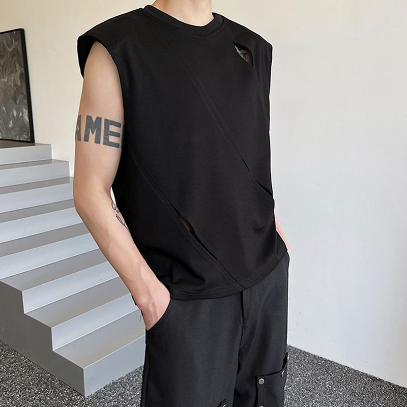 Ripped Shoulder Pads Sleeveless Tank Top