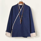 Linen Loose Cotton and Linen Slanted Lapel Cardigan