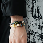 Cat Vintage Wood Carved Beaded Bracelet