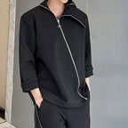 Diagonal Zip Lapel Long Sleeve Sweatshirt