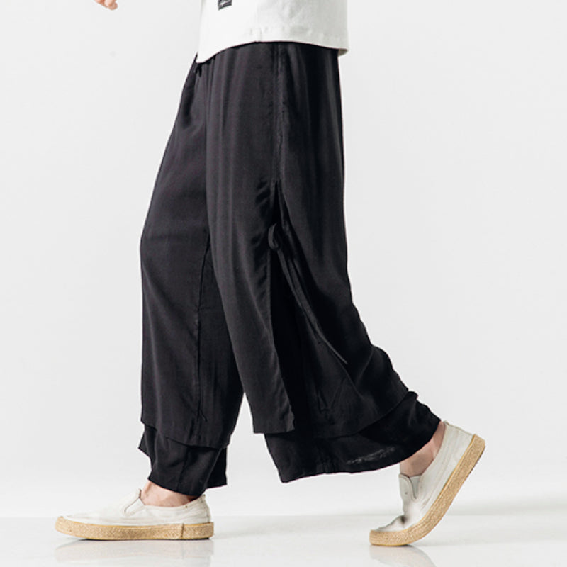 Japanese Style Cotton and Linen Side Strap Two-piece Culottes