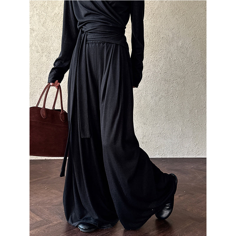 Irregular One-shoulder Waisted Pleated Top Wide-leg Pants Two-piece Set