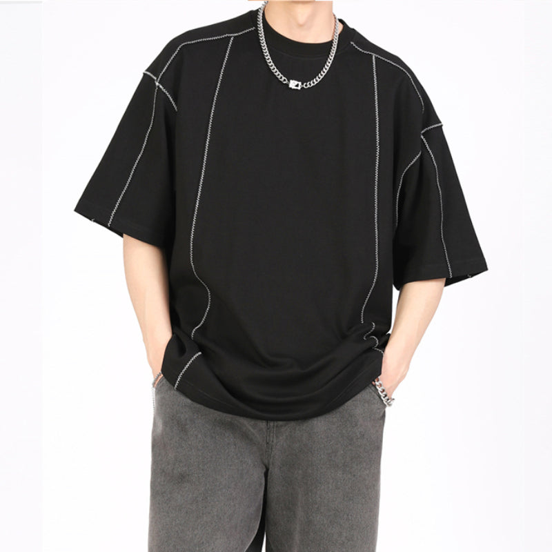 Topstitched Crew Neck Loose T-shirt