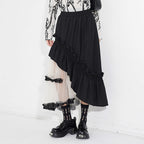Contrast Color Panel Ruffled Mesh Skirt