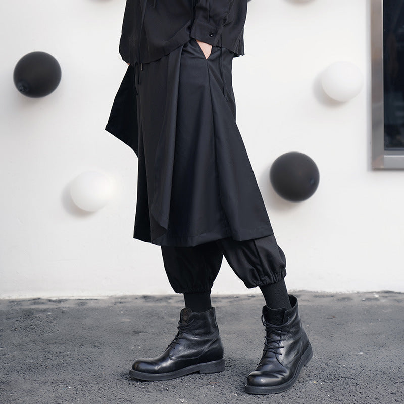 Dark Irregular Multi-layer Wide-leg Pants