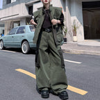 Japanese Retro Stand Collar Vest Wide Leg Loose Trousers Two-piece Set
