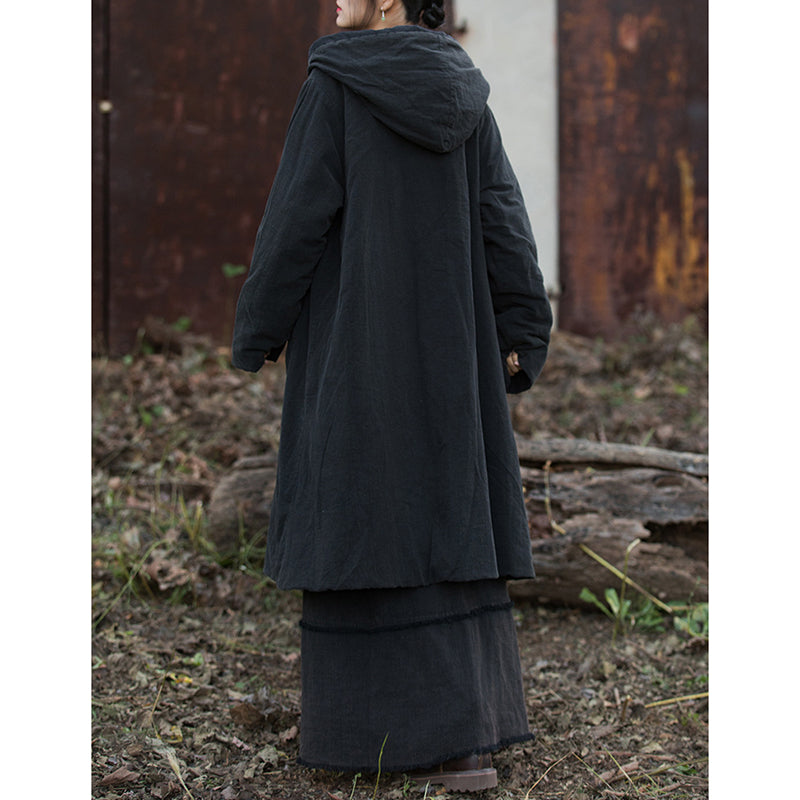 Thickened Warm Hooded Mid-length Cotton Coat