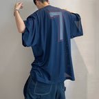 Retro Loose Sports Mesh Hollow Print T-shirt