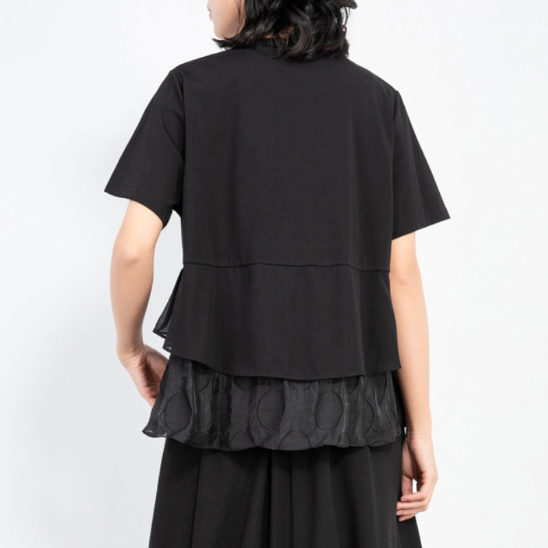 Irregular Pullover Stitching Babydoll Shirt