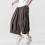 Cotton and Linen Wide Leg Bloomers Cropped Pants