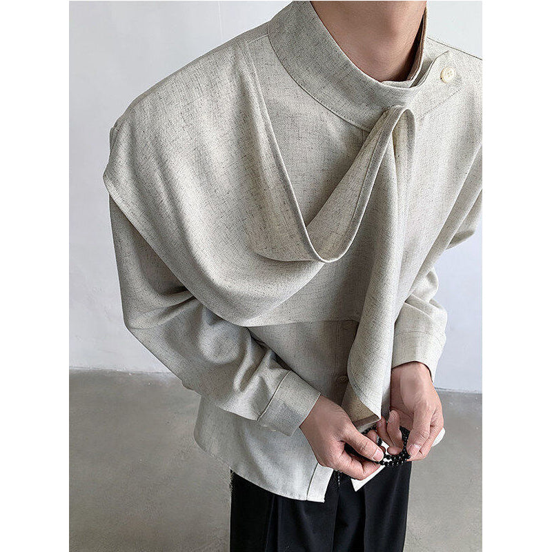 Vintage Ribbon Scarf French Collar Shirt