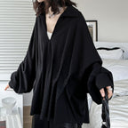 Pleated V-neck Solid Windbreaker Jacket