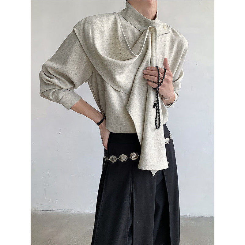 Vintage Ribbon Scarf French Collar Shirt