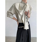 Vintage Ribbon Scarf French Collar Shirt