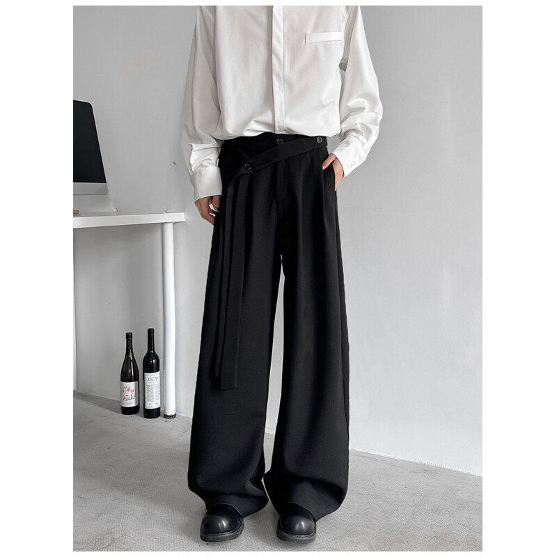 Button Drape Loose Wide Leg Pants