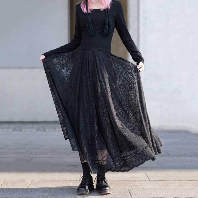 High Waist Lace Embroidered A-line Skirt