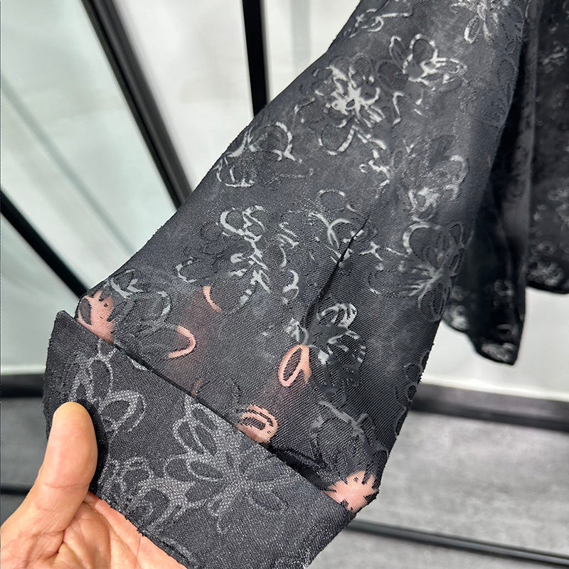 Hollow Floral Jacquard Loose Casual Shirt