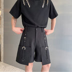Multi-pocket Cropped Straight-leg Cargo Shorts