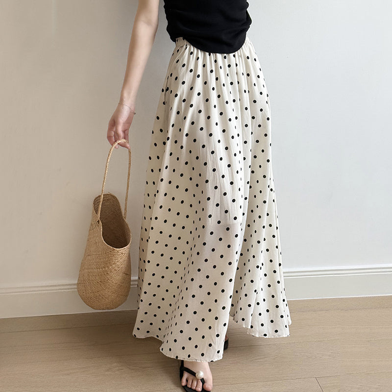 Polka Dot Elastic High Waist A-line Skirt