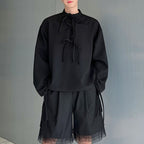 Multi-ribbon Loose Sweatshirt Detachable Mesh Shorts